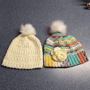 Handmade Crocheted Beanies with Pom Pom's, Set of 2, NWOT❄️